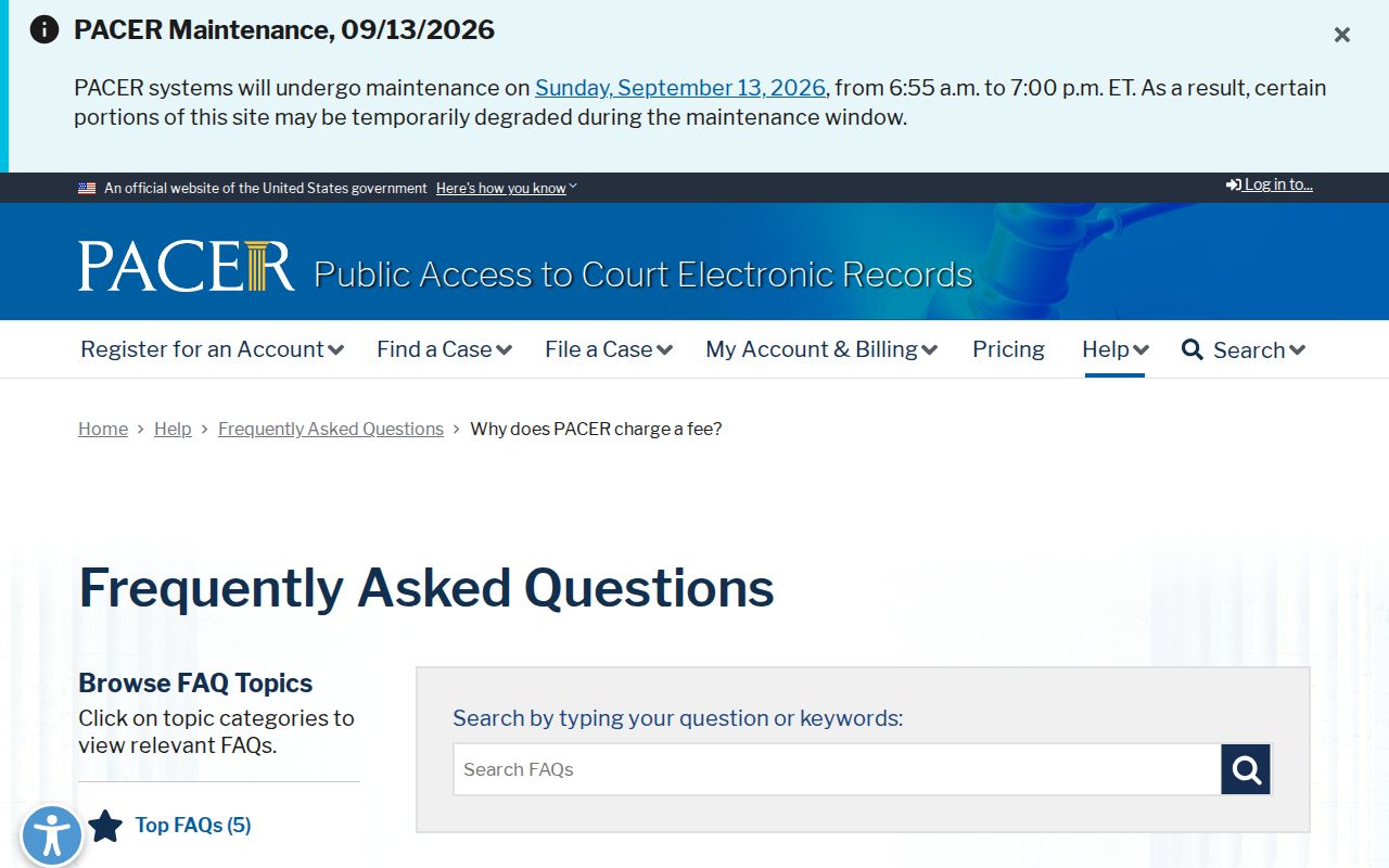 PACER federal court docket fee information relevant to separate federal cases